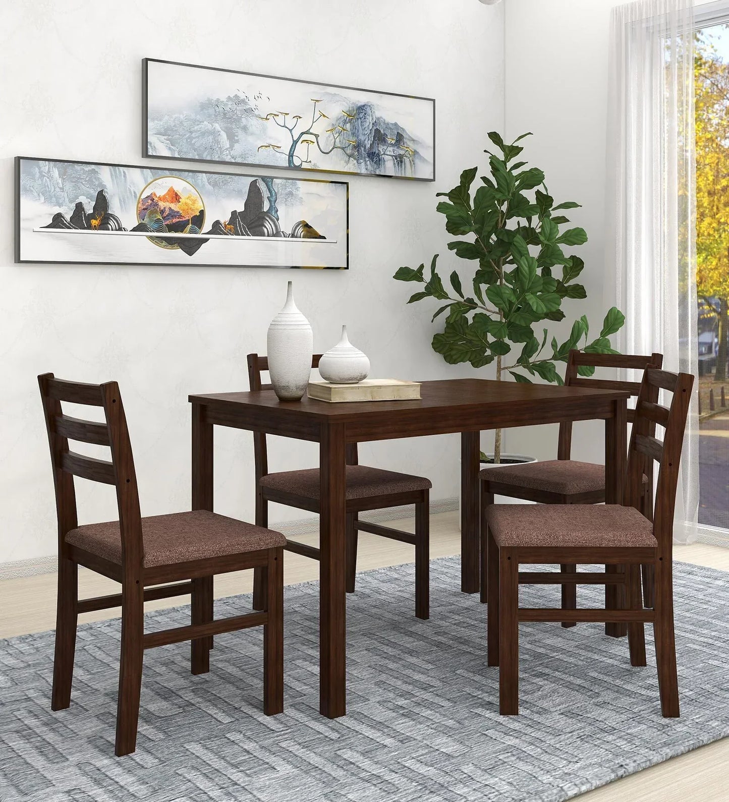 Seattle 4 Seater Dining Set in Dark Cappuccino Finish