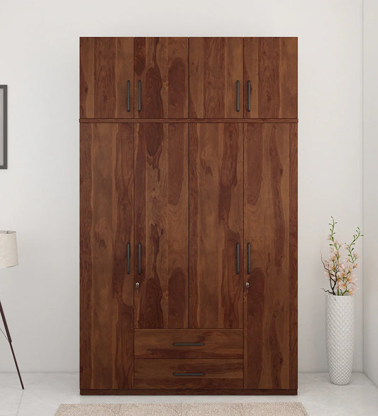 Solid Wood 4 Door Wardrobe With Loft In Sheesham Finish With Locker & Drawer