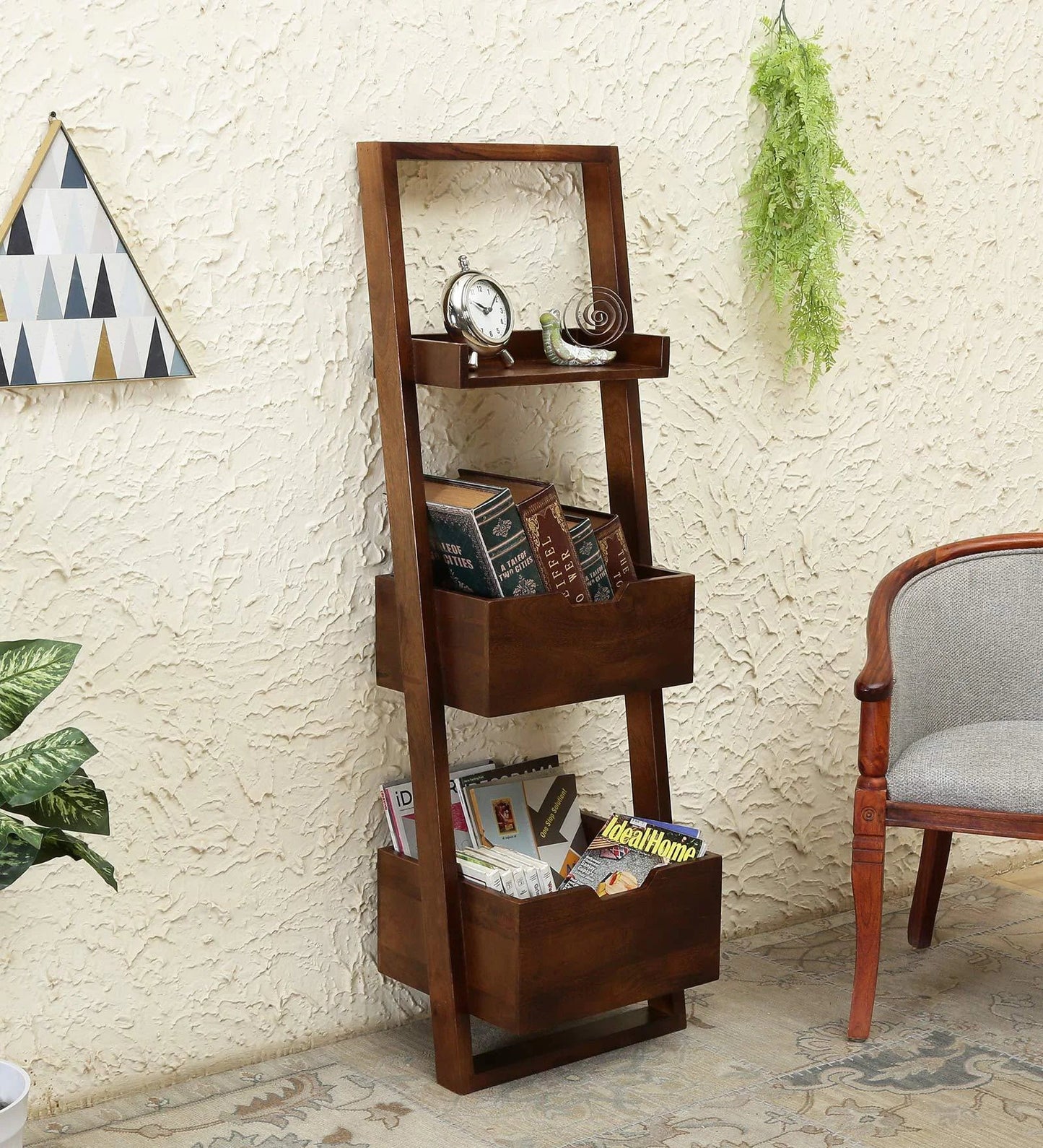 Brown Mango Wood Magazine Rack