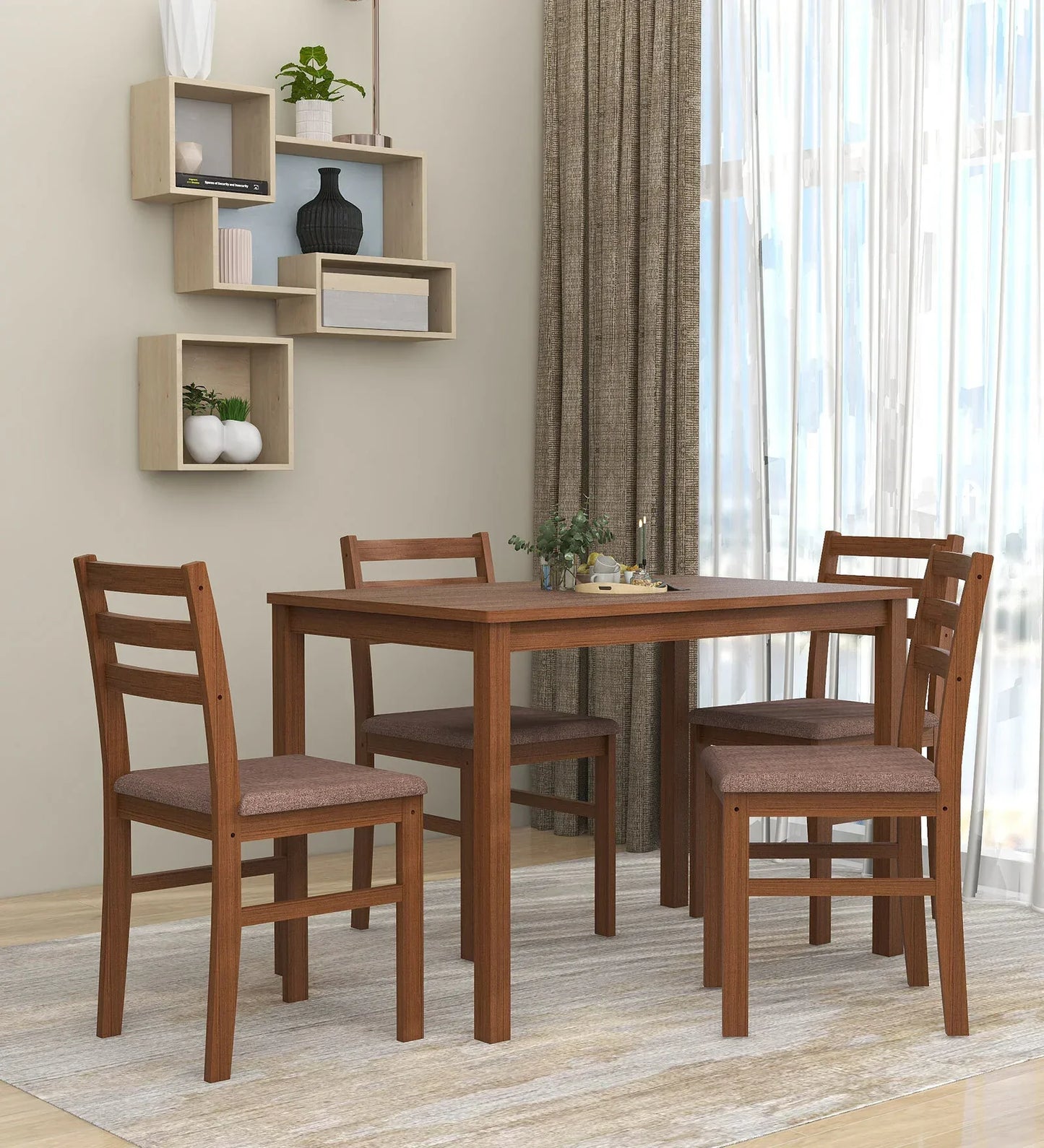 Seattle 4 Seater Dining Set in Antique Oak Finish