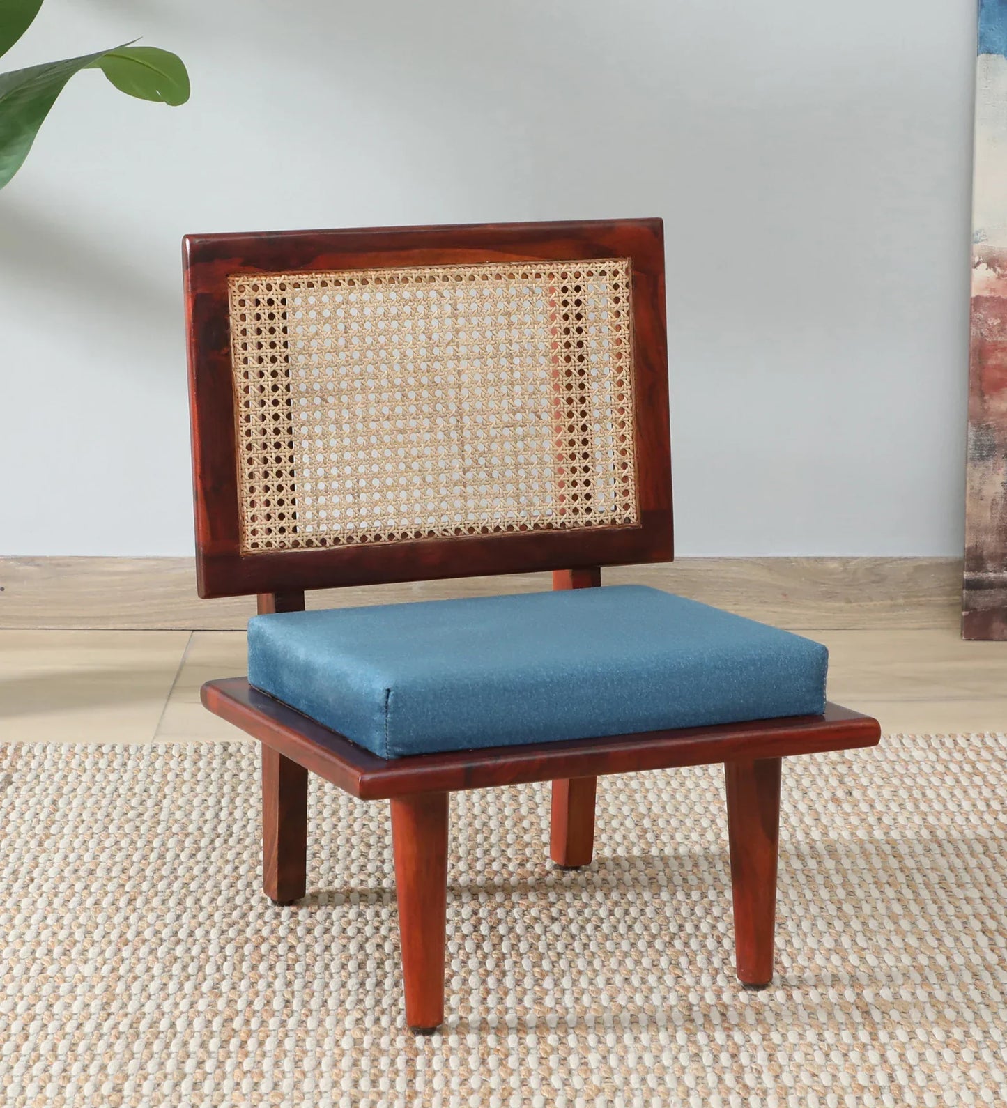 Sheesham Wood Slipper Chairs with Cushion In Honey Oak Finish