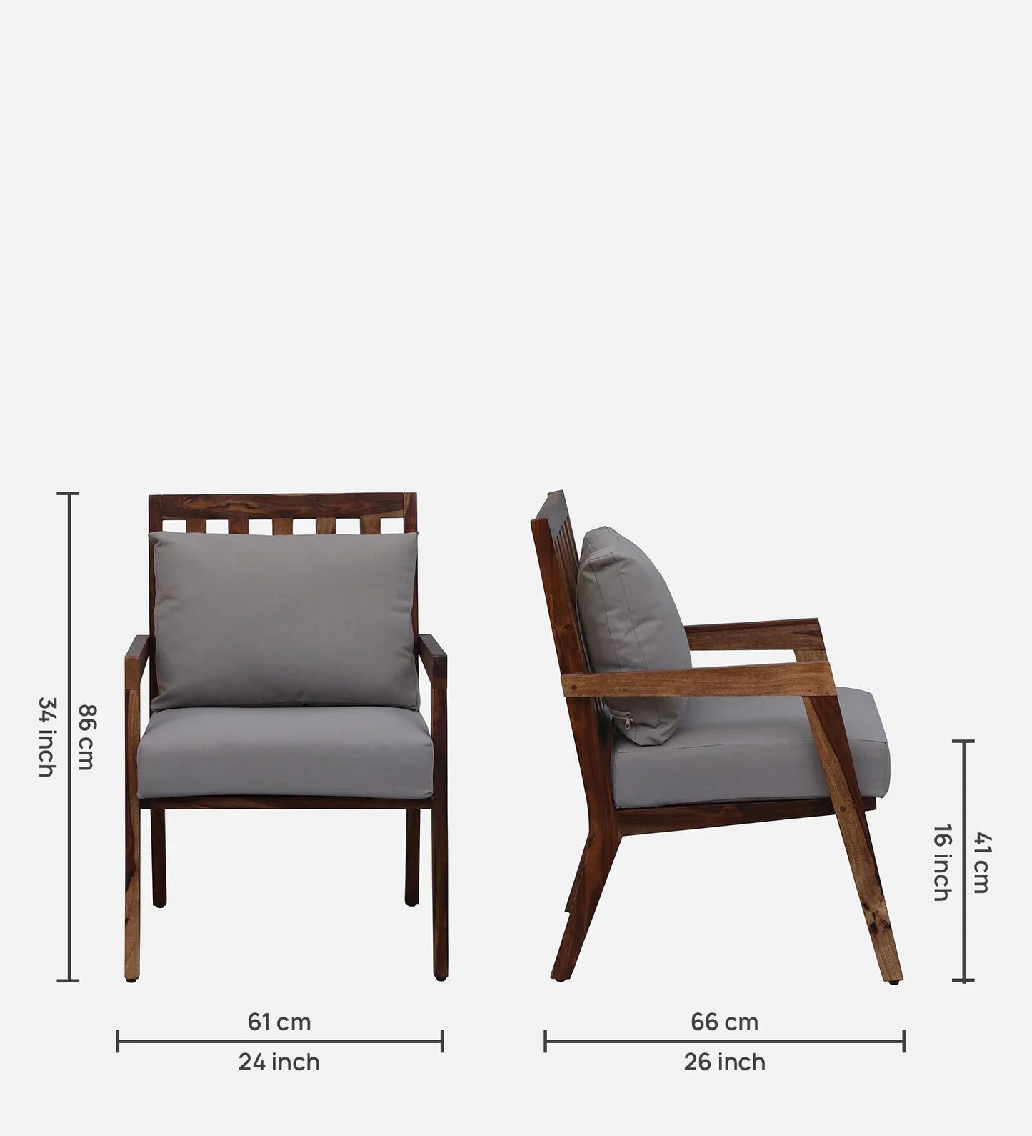 Milton Sheesham Wood Arm Chair In Grey & Rustic Teak Finish