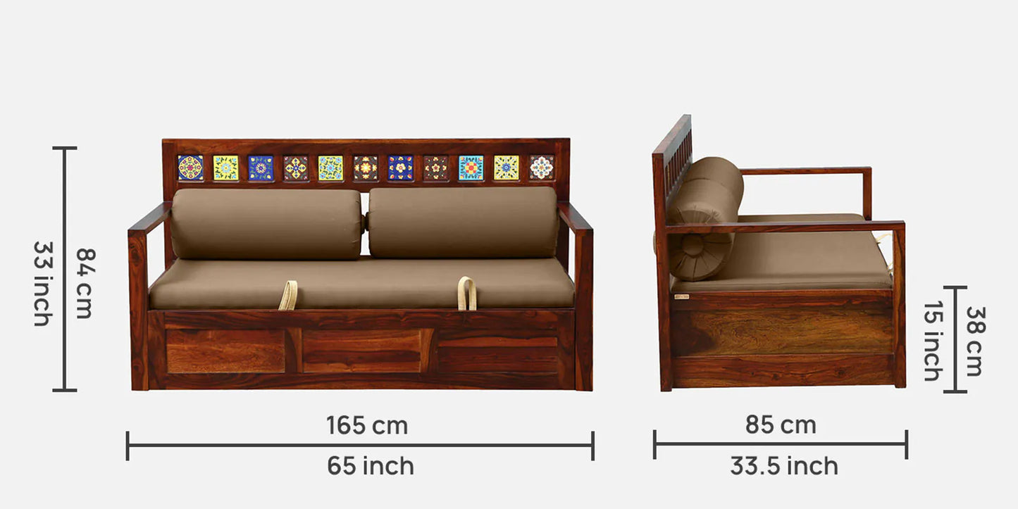 Sheesham Wood Pull Out Sofa Cum Bed In Honey Oak Finish