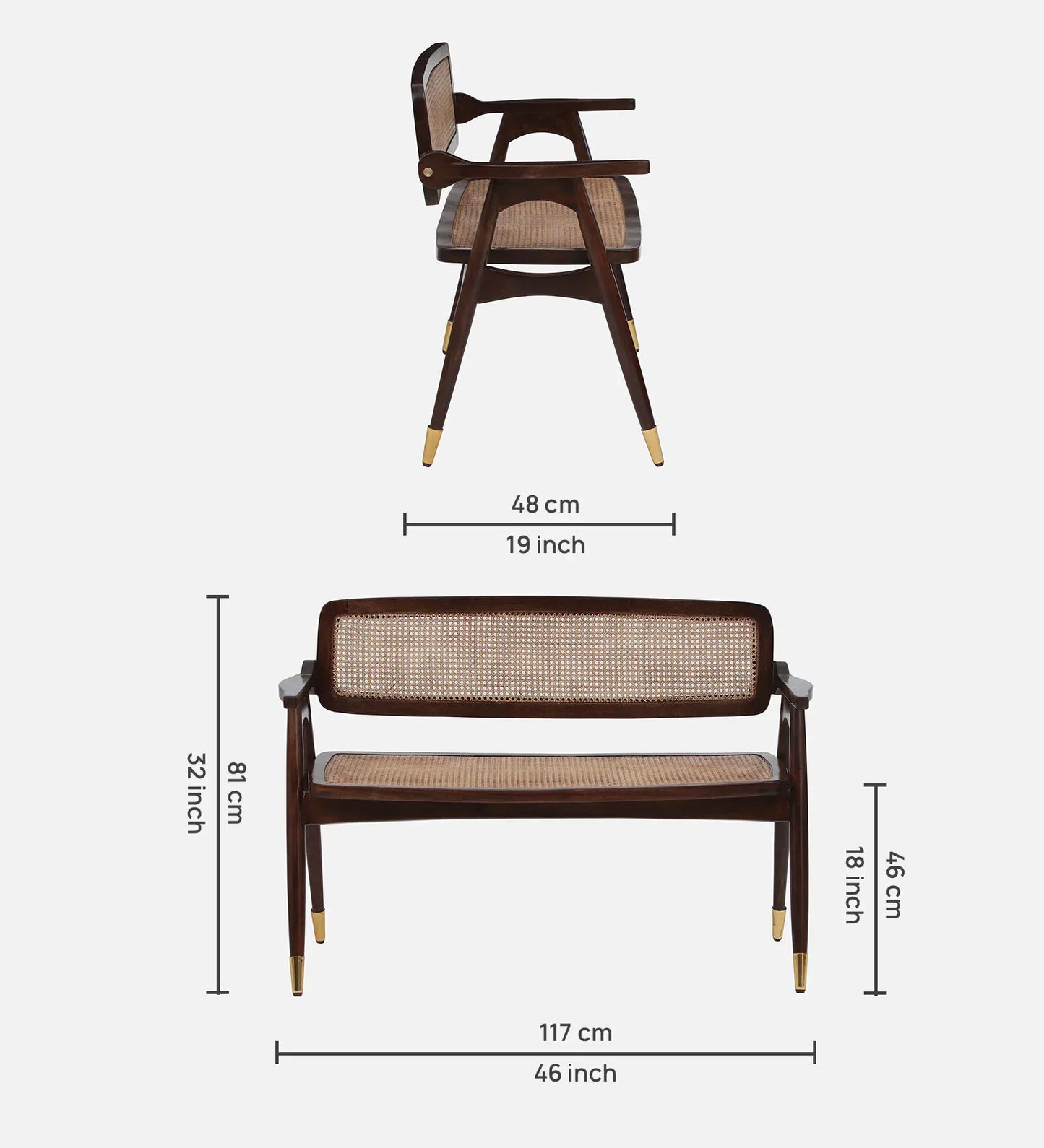 Solid Wood Settee In Tubbaq Finish