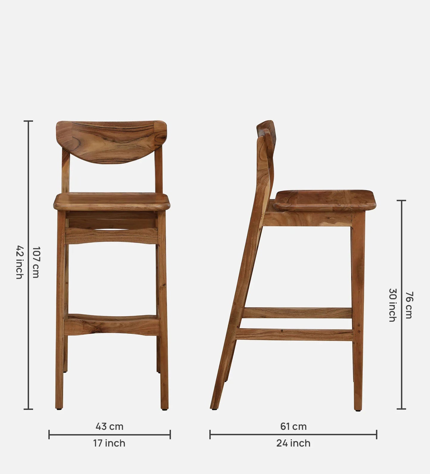 Wood 2 Seater Bar Table Set In Natural Finish