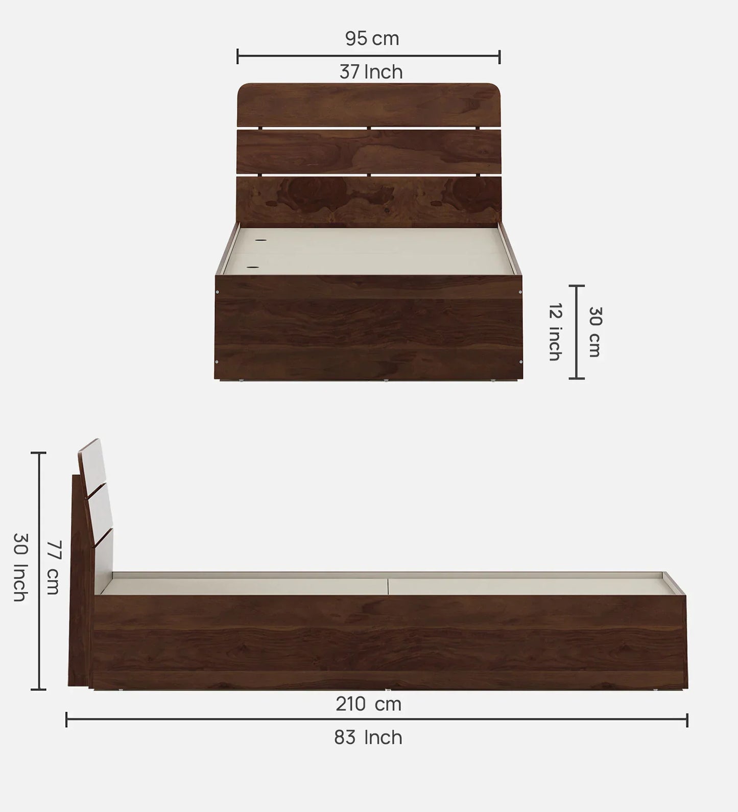 Single Bed In Sheesham Finish With Box Storage