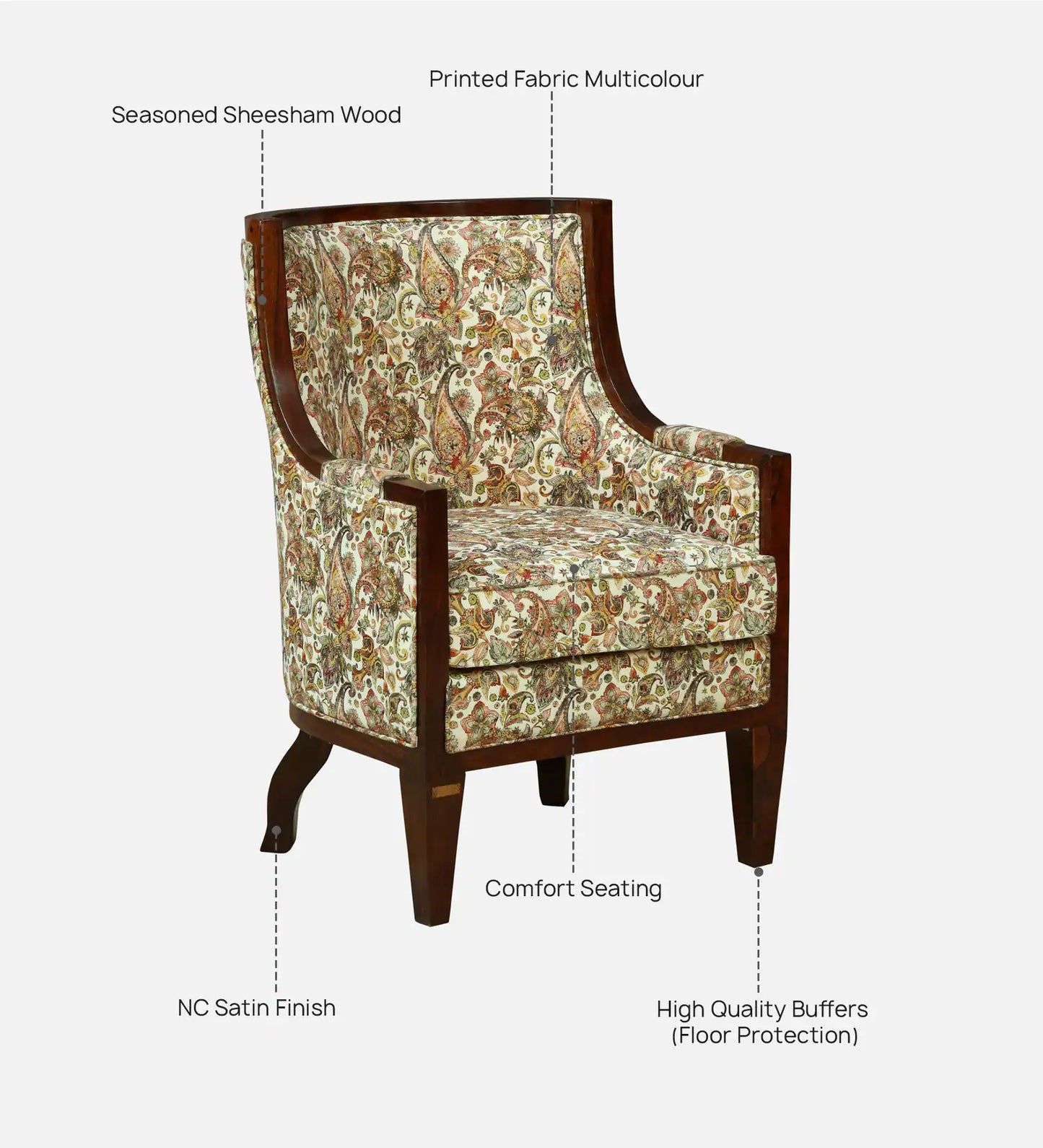 Sheesham Wood Accent Chair In Walnut Finish