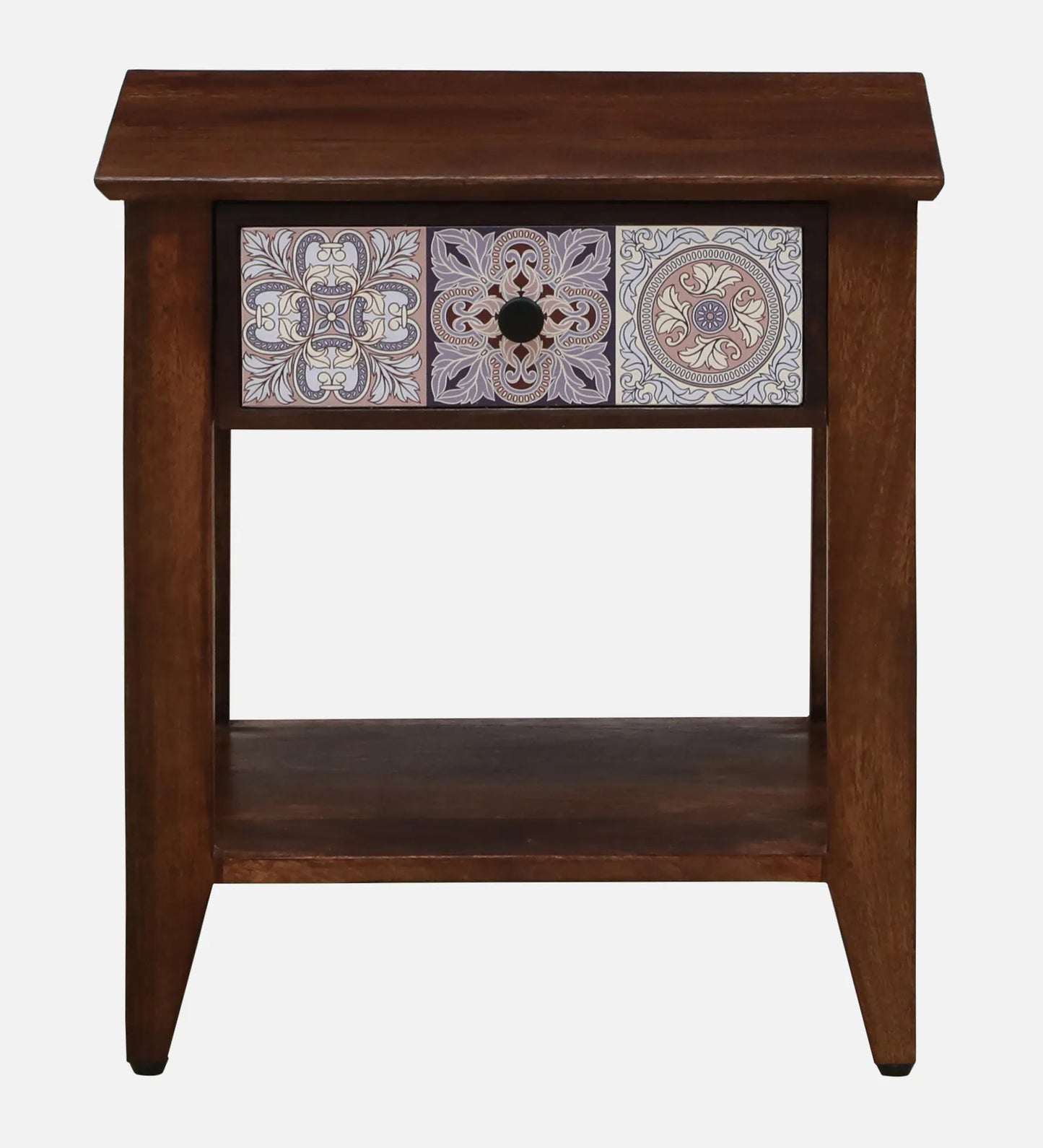 Zellige Solid Wood End Table In Tubbaq Finish With Drawer
