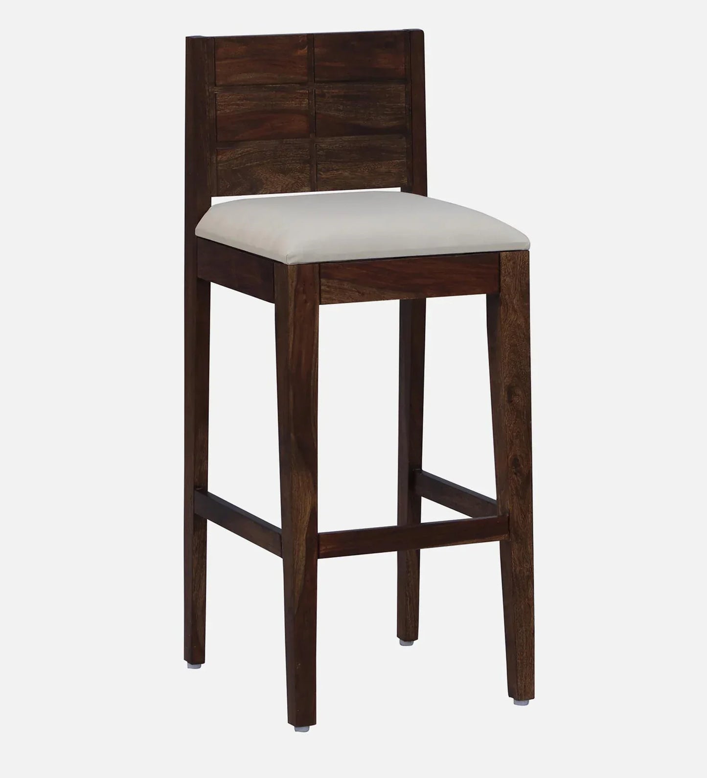 Sheesham Wood Full Back Bar Stool In Provincial Teak Finish with Beige Cushion