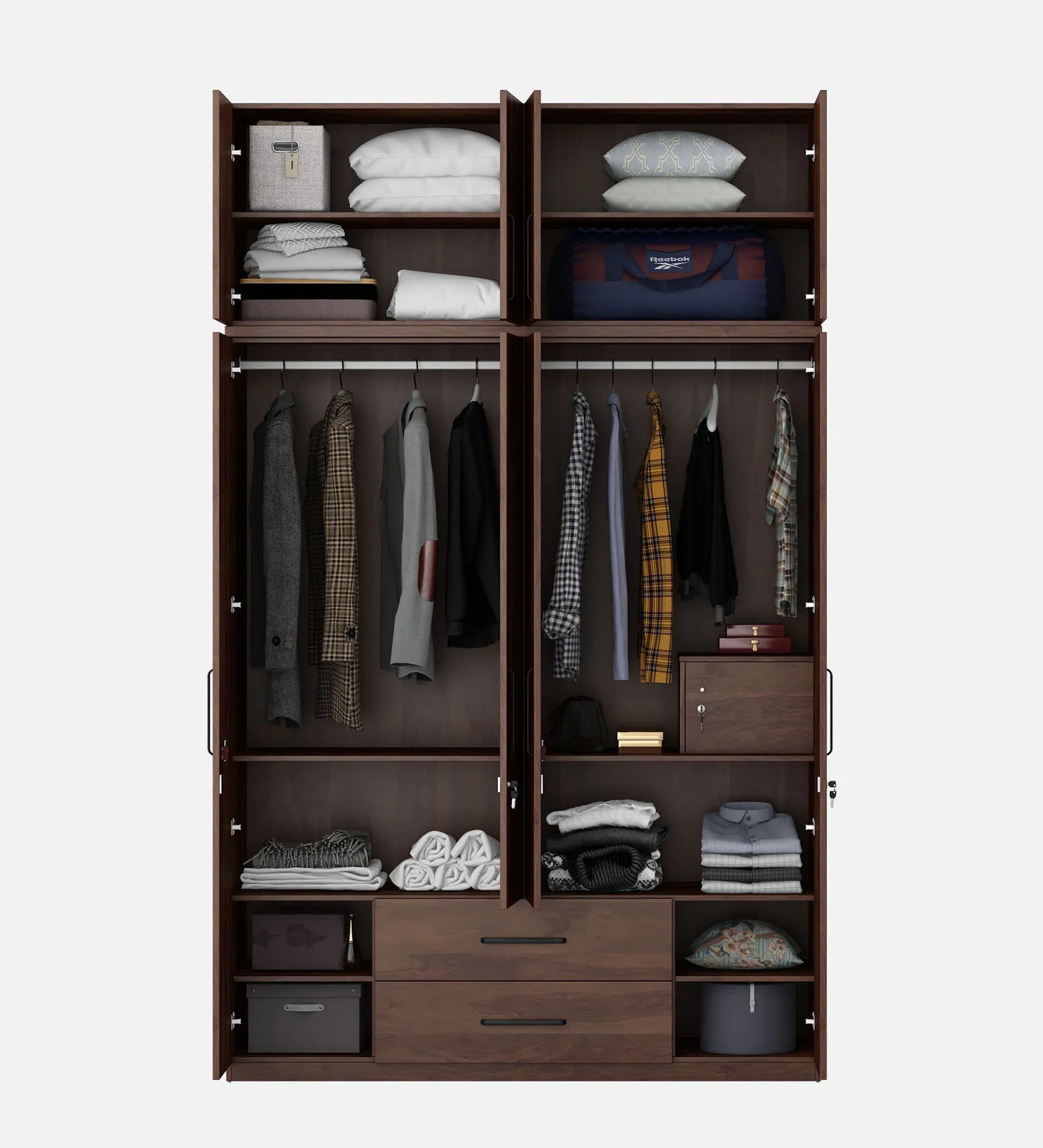 Solid Wood 4 Door Wardrobe With Loft In Sheesham Finish With Locker & Drawer