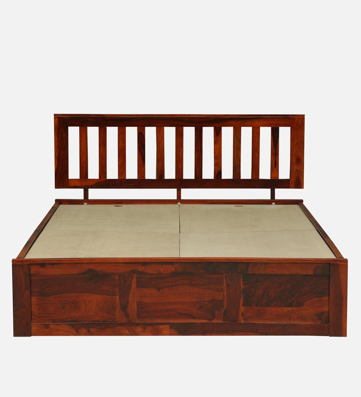 Sheesham Wood Queen Size Bed In Honey Oak Finish With Box Storage