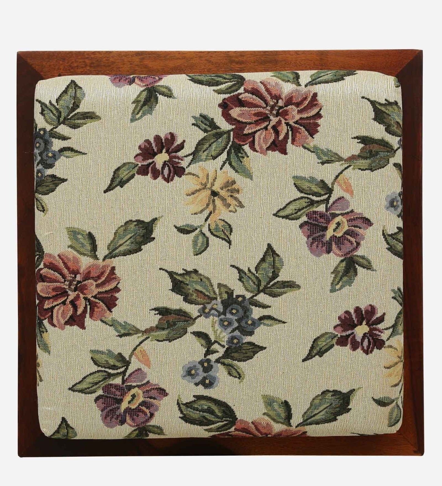 Sheesham Wood Seating Stool In Honey Oak Finish With Multicolor Cushion