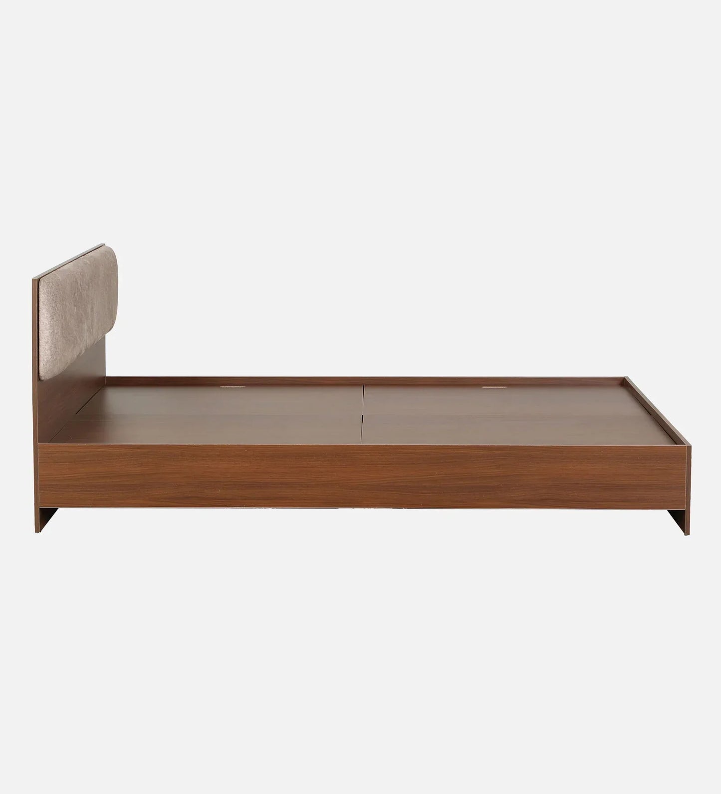 King size Bed in Planked Walnut Finish with Upholstered Headboard