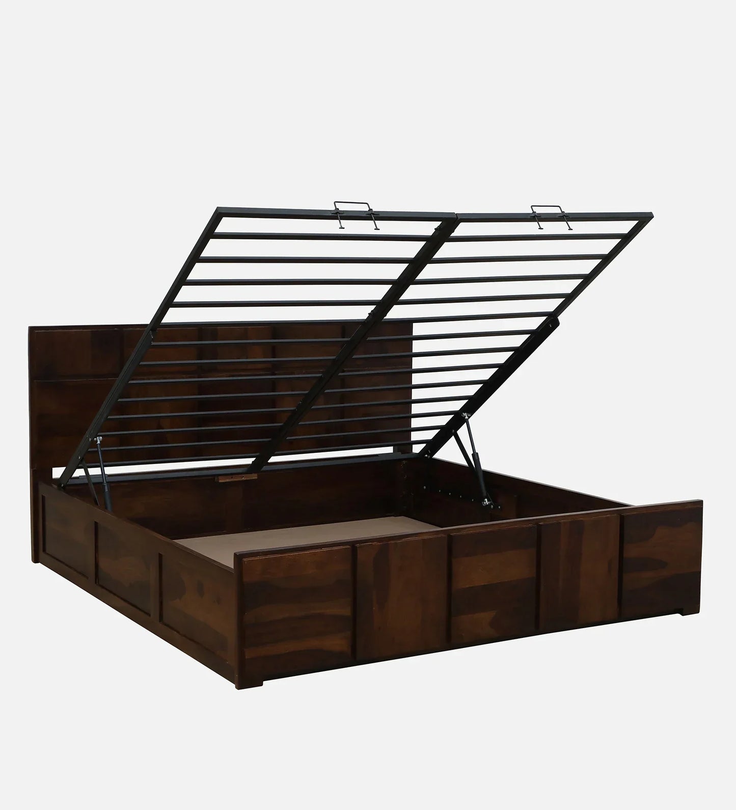 Sheesham Wood King Size Bed In Provincial Teak Finish With Hydraulic Storage