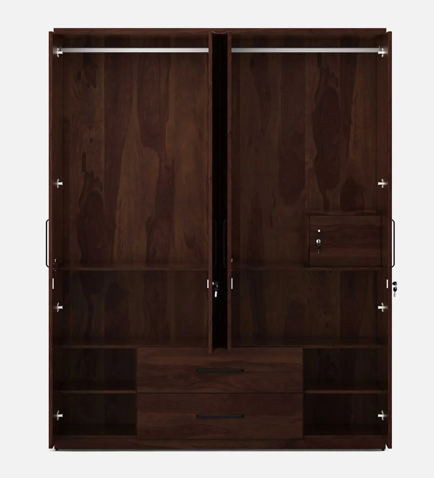 4 Door Wardrobe With Mirror In Sheesham Woodpore Finish With Locker & Drawer