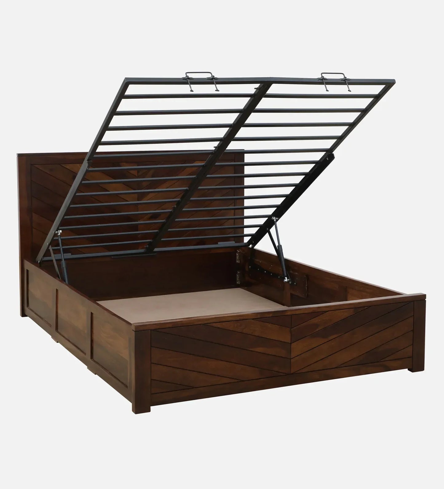 Sheesham Wood King Size Bed In Scratch Resistant Provincial Teak Finish With Hydraulic Storage
