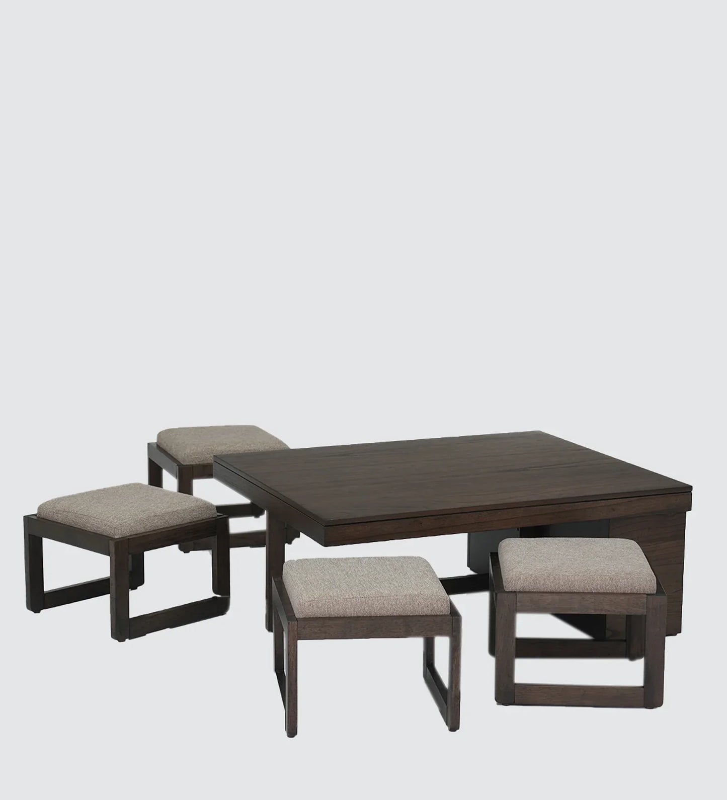 Coffee Table Set with 4 Stool in Brown Colour
