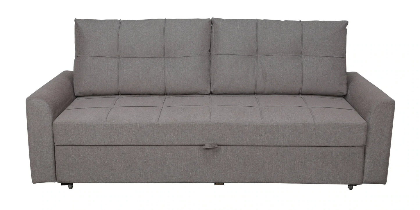 Fabric Pull Out Sofa Cum Bed In Sandy Brown Colour With Storage