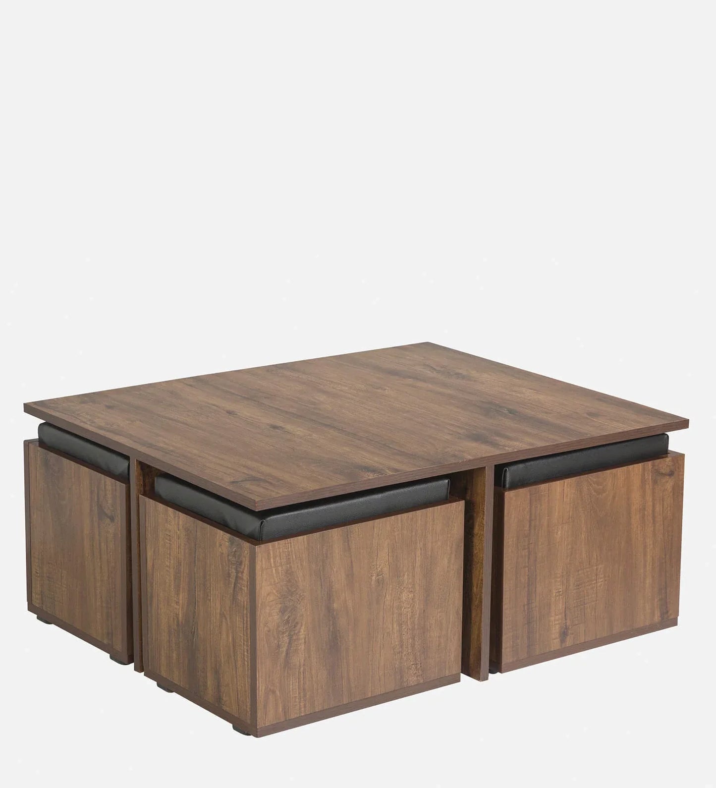 Nesting Coffee Table With 4 Stools In Classic Walnut Finish