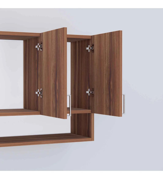 3 Doors Modular Wall Mounted Kitchen Cabinet with Organizer Shelf in Aisan Walnut Finish