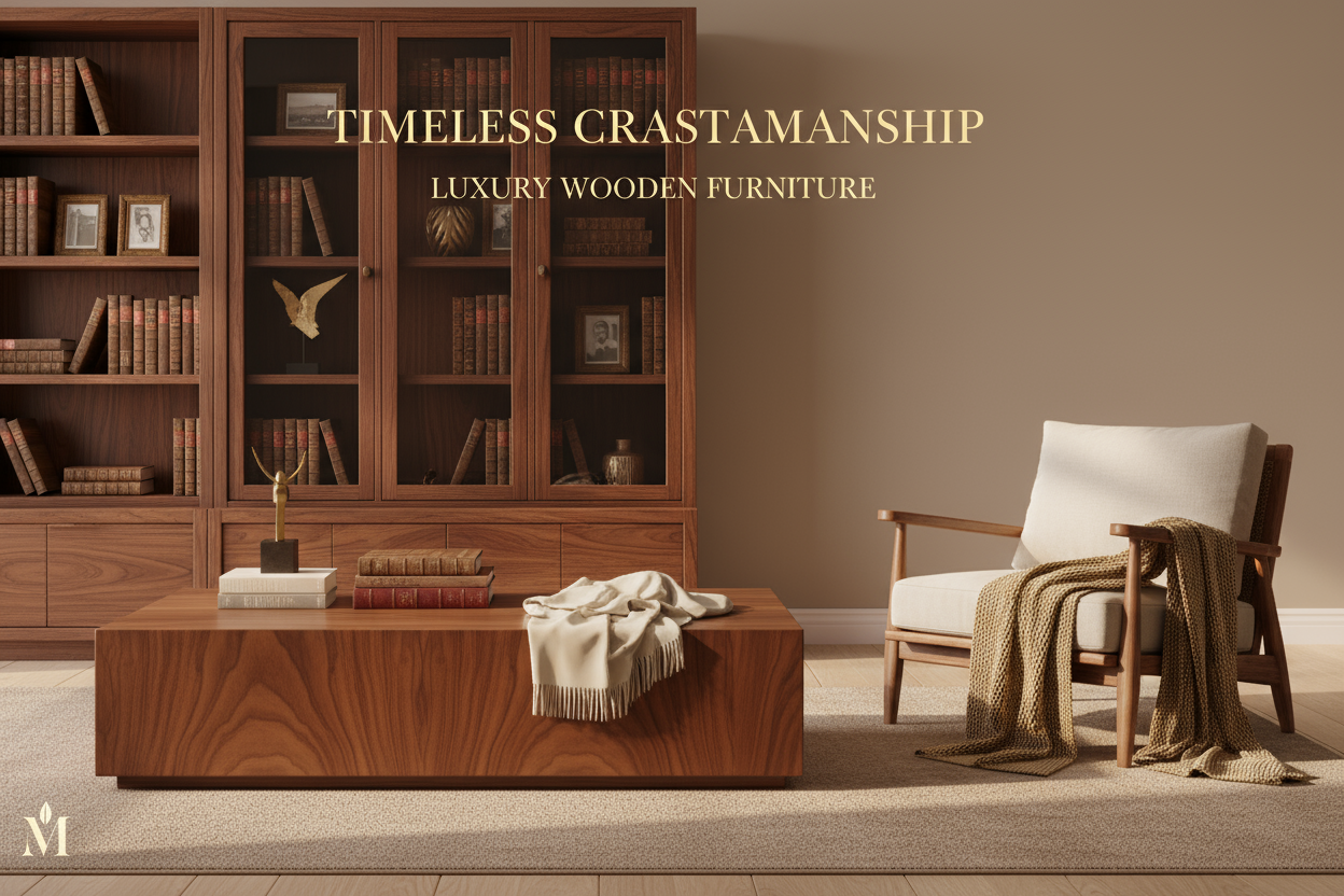 create an image banner for a furniture website for premium and luxury wooden furniture
