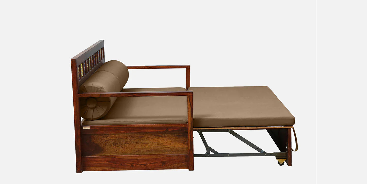 Sheesham Wood Pull Out Sofa Cum Bed In Honey Oak Finish