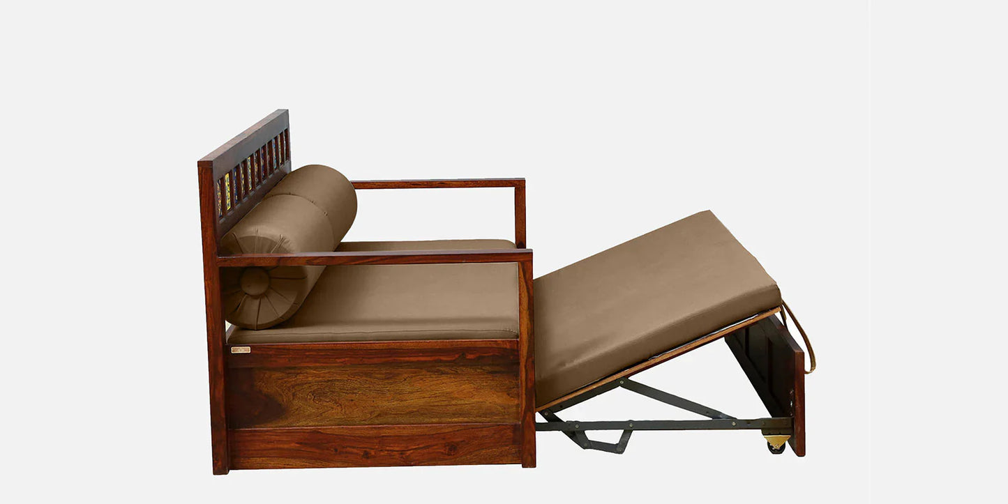 Sheesham Wood Pull Out Sofa Cum Bed In Honey Oak Finish