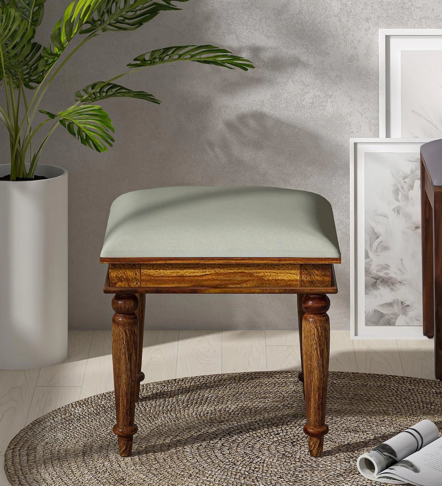 Sheesham Wood Seating Stool In Scratch Resistant Provincial Teak Finish