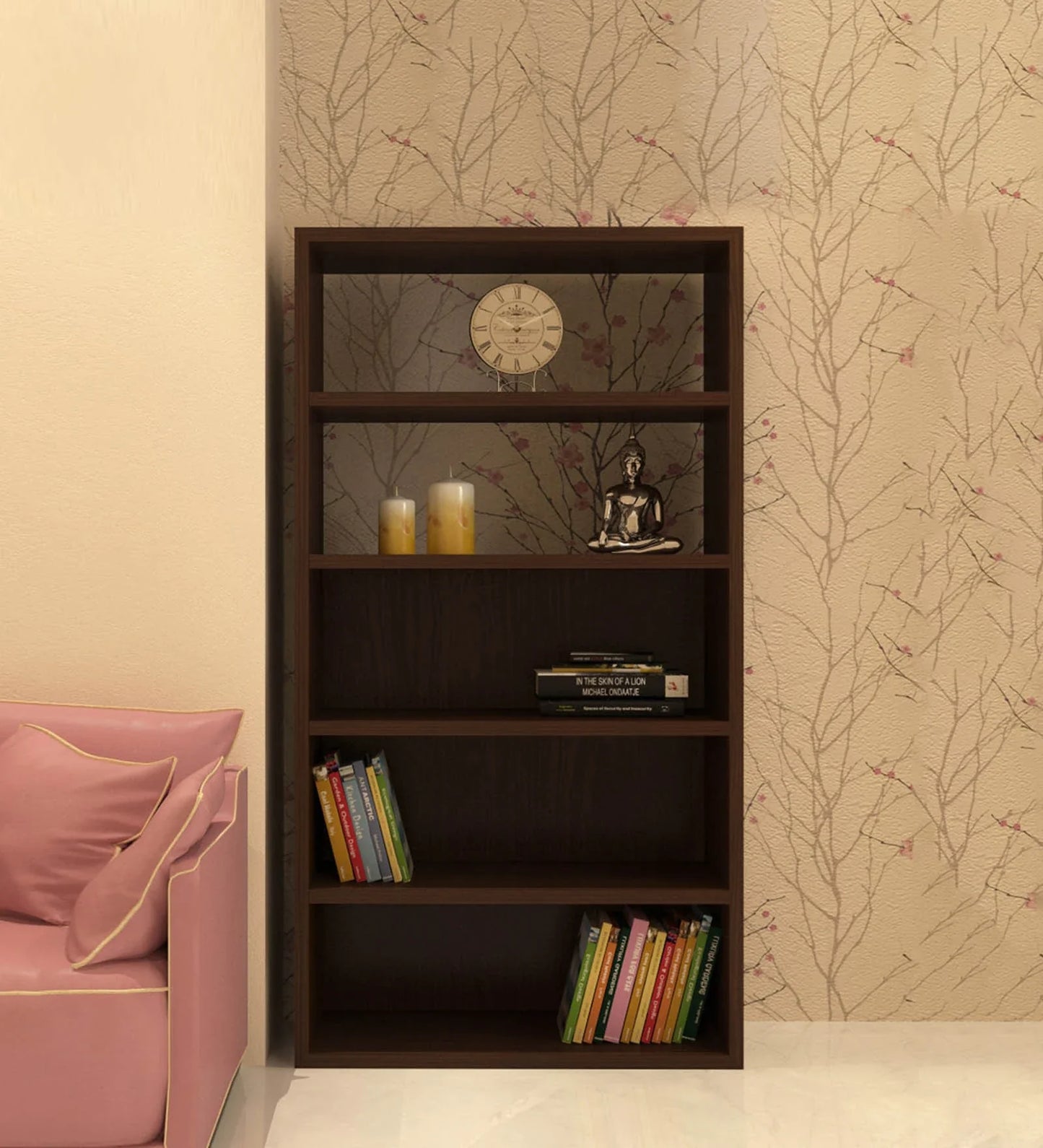 Display Unit Cum Bookshelf In Coffee Walnut Finish
