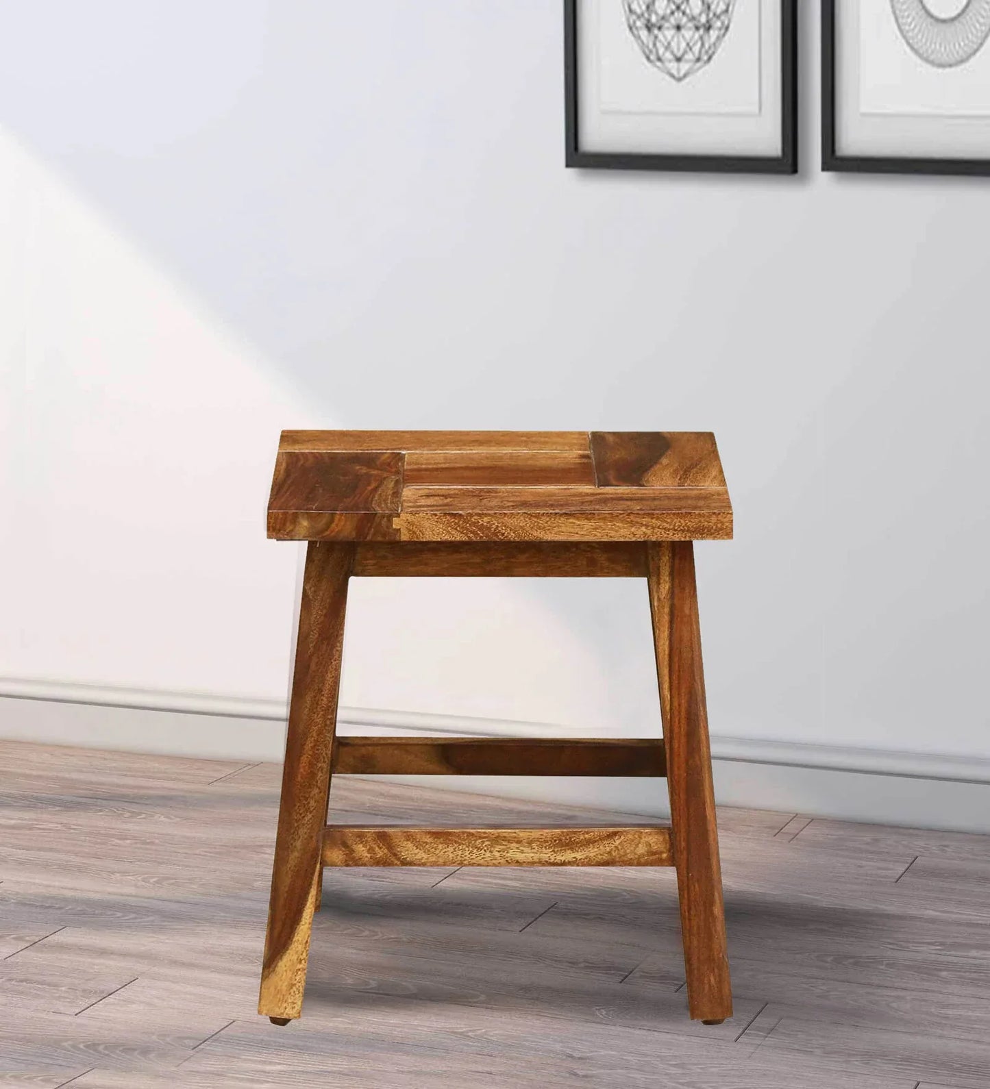 Sheesham Wood Seating Stool In Rustic Teak Finish
