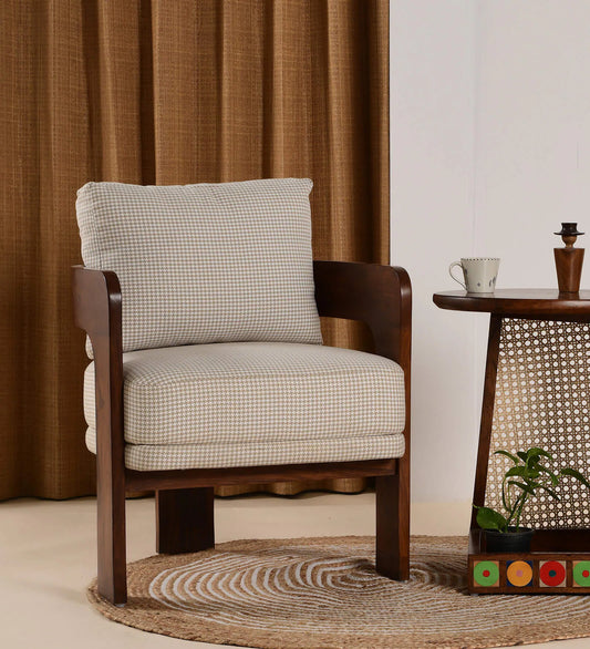 Aloa Fabric Arm Chair In Teak Finish