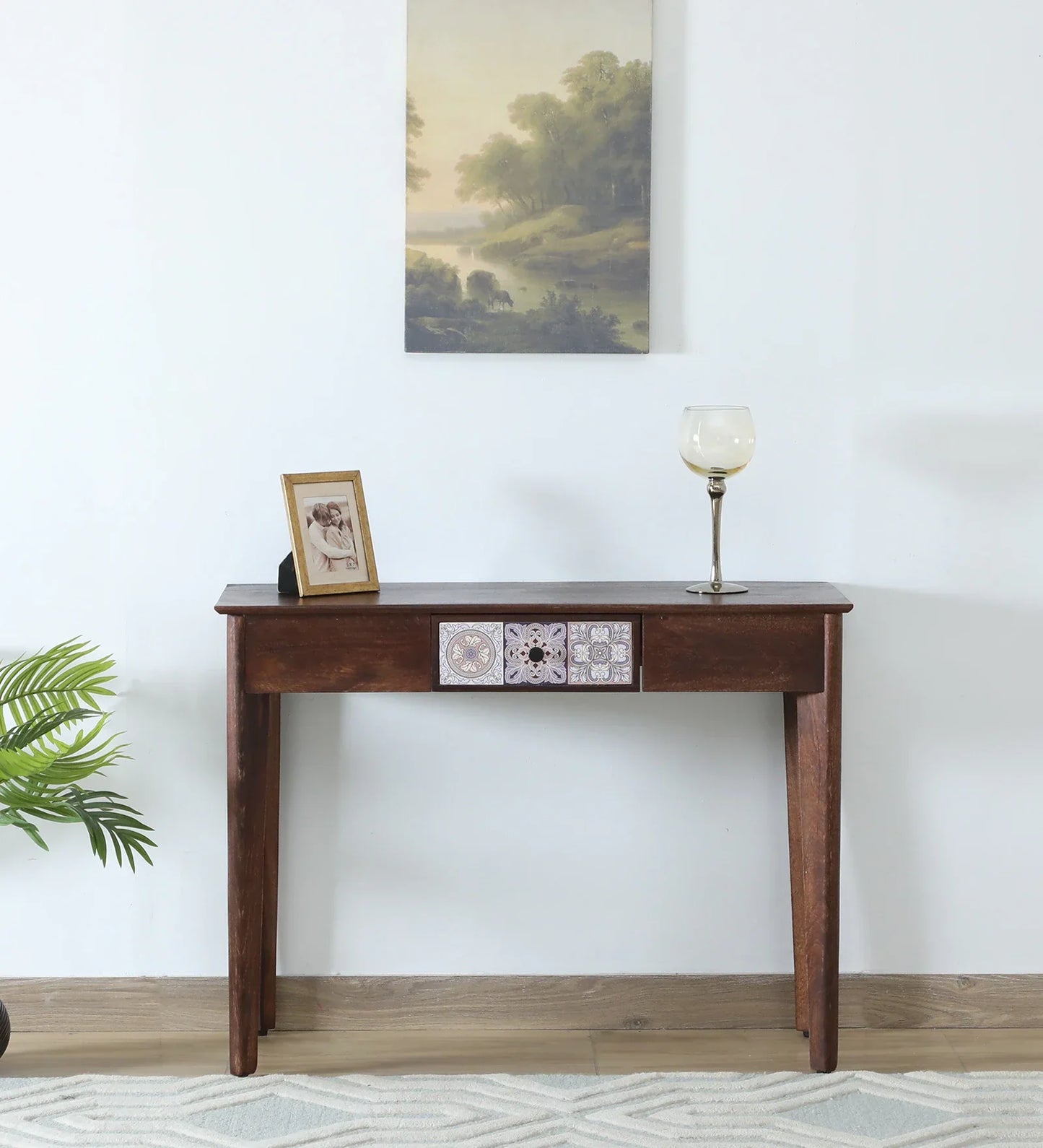 Zellige Solid Wood Console Table In Tubbaq Finish With Drawer