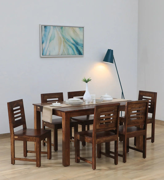 Sheesham Wood 6 Seater Dining Set in Scratch Resistant Provincial Teak Finish