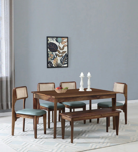Sheesham Wood 6 Seater Dining Set In Scratch Resistant Provincial Teak Finish With Bench