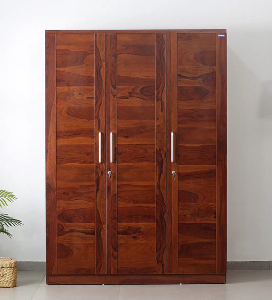 3 Door Wardrobe in Sheesham Woodpore Finish With Drawer & Locker