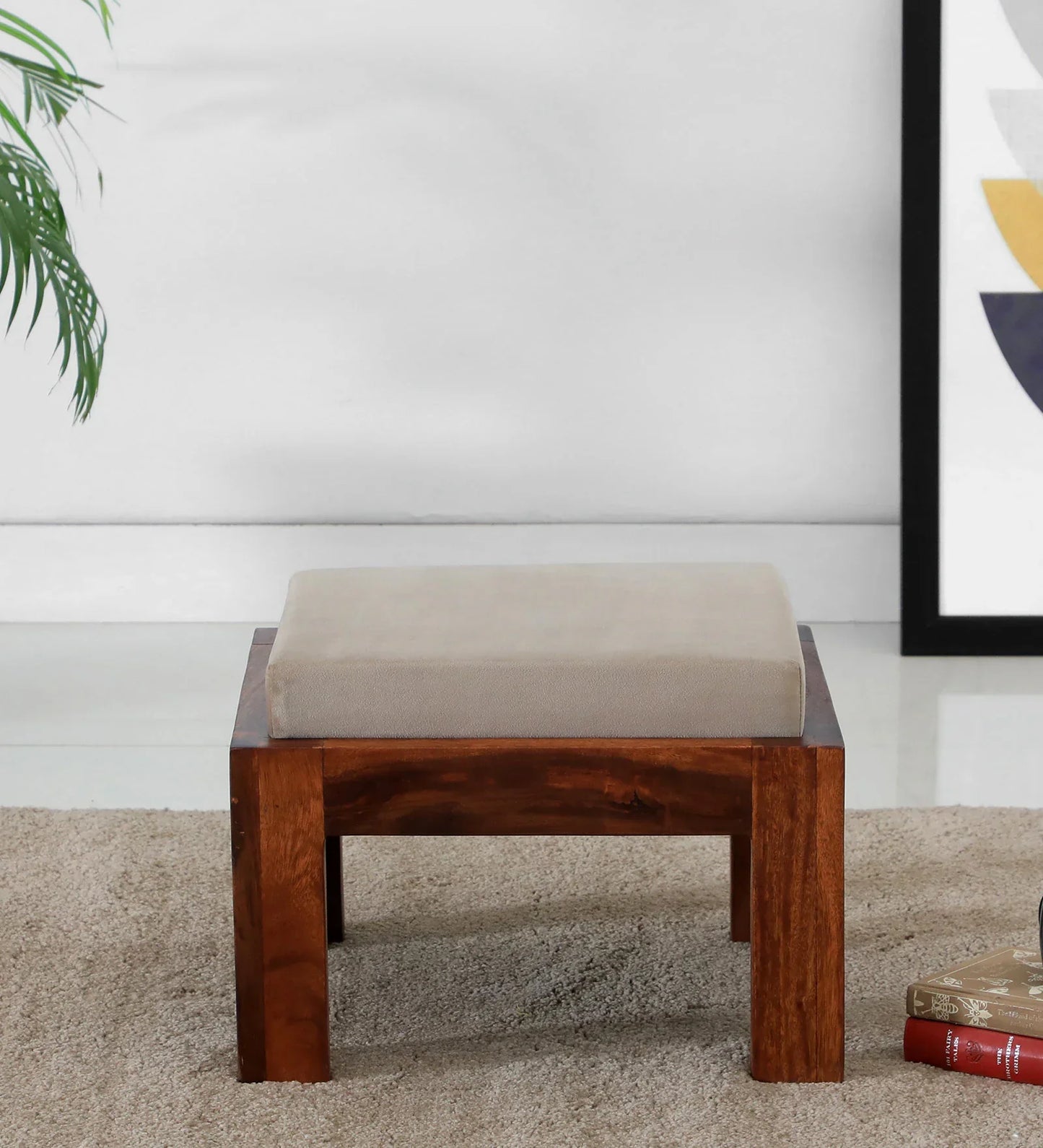 Solid Wood Foot Stool in Grey Colour Set of 2)