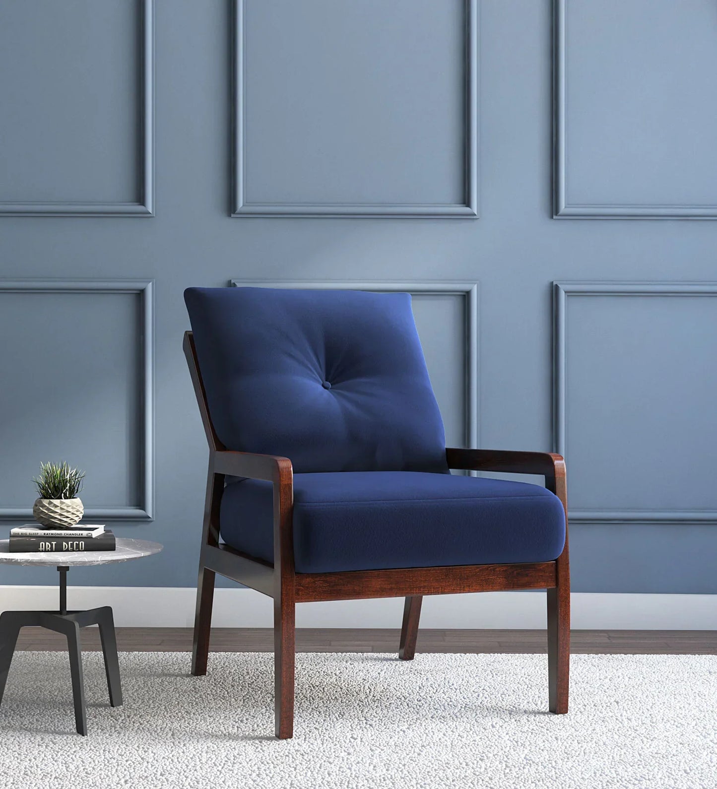 Livingston Fabric Arm Chair In Blue Colour