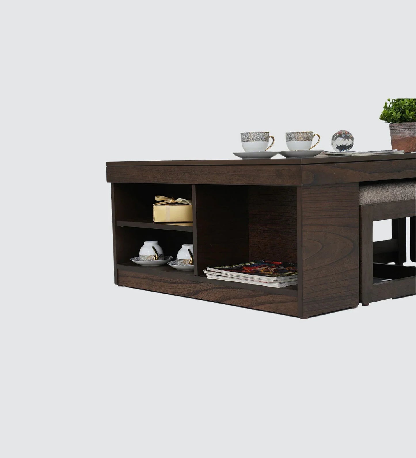 Coffee Table Set with 4 Stool in Brown Colour