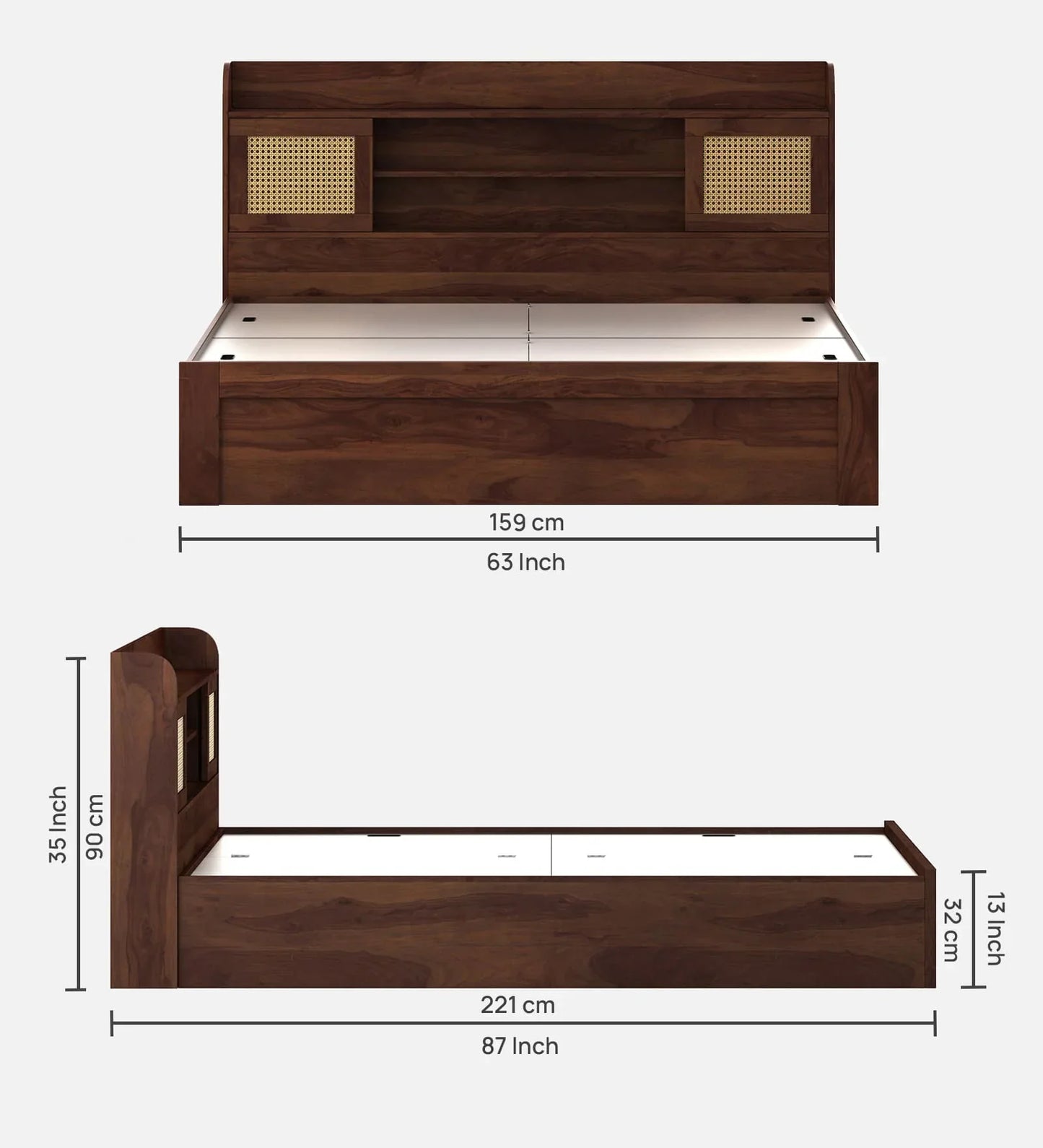 Queen Size Bed in Sheesham Melamine Finish with Box Storage