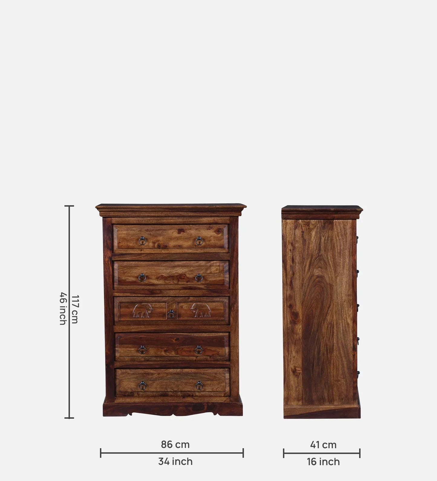 Sheesham Wood Chest Of Drawers in Scratch Resistant Provincial Teak Finish