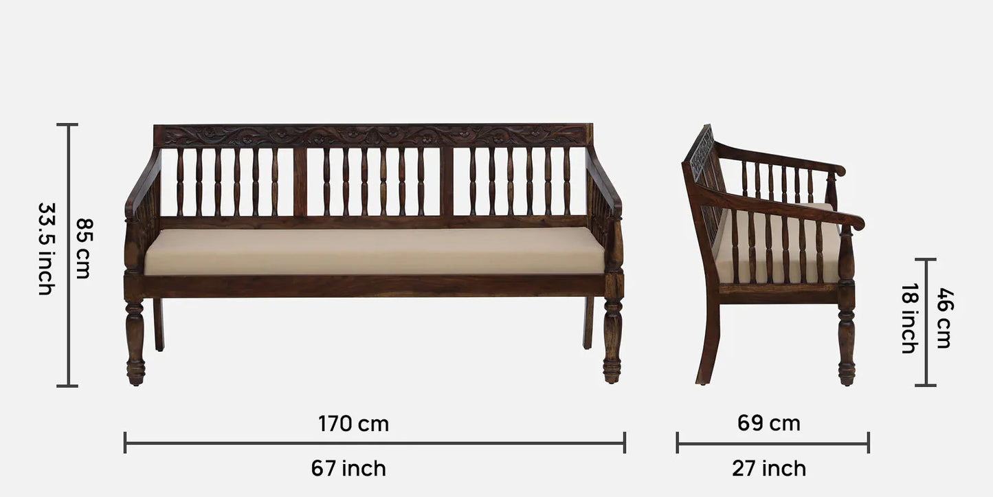 Sheesham Wood 3 Seater Sofa In Provincial Teak Finish
