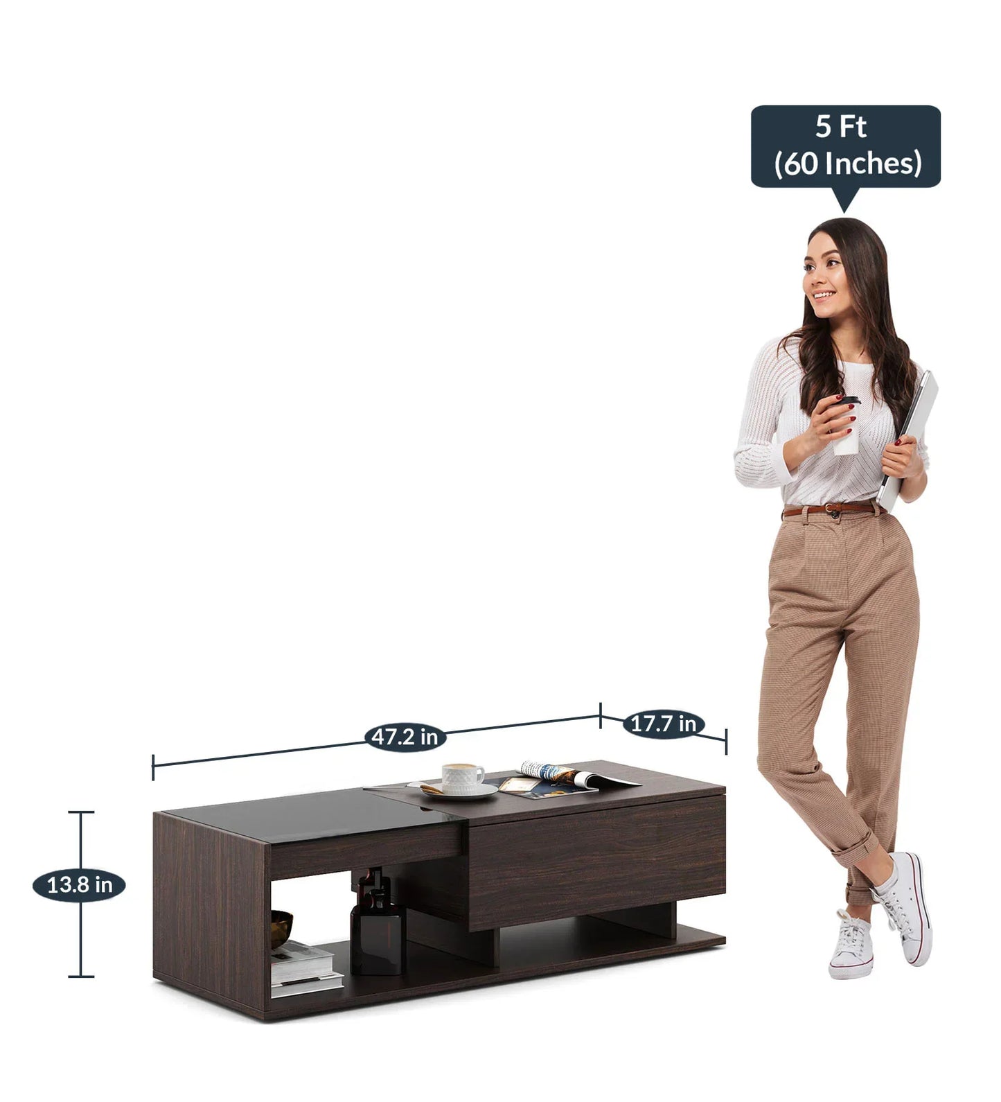 Eco Large Coffee Table In Choco Walnut Finish