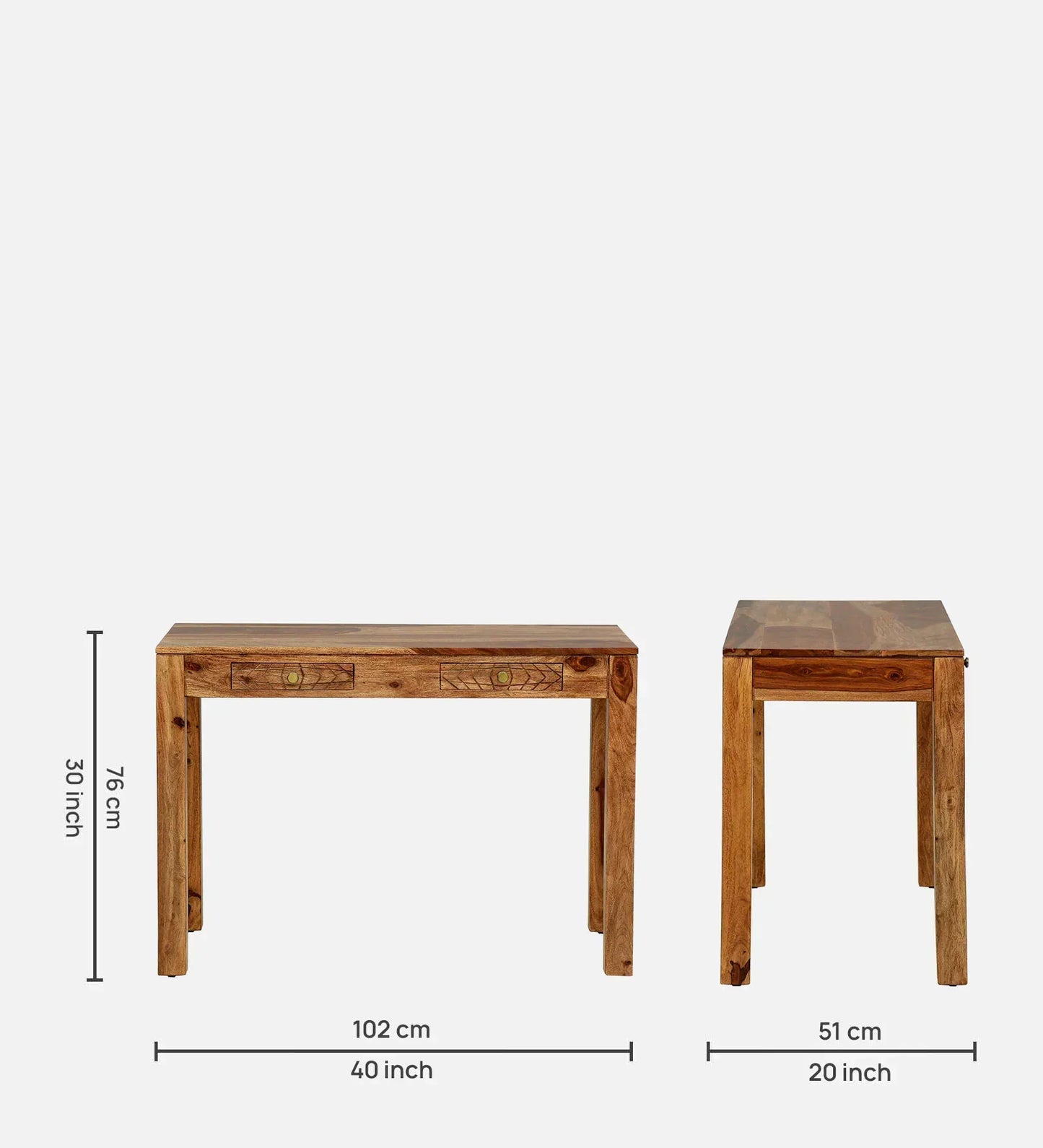 Sheesham Wood Writing Table in Scratch Resistant Rustic Teak Finish With Drawers