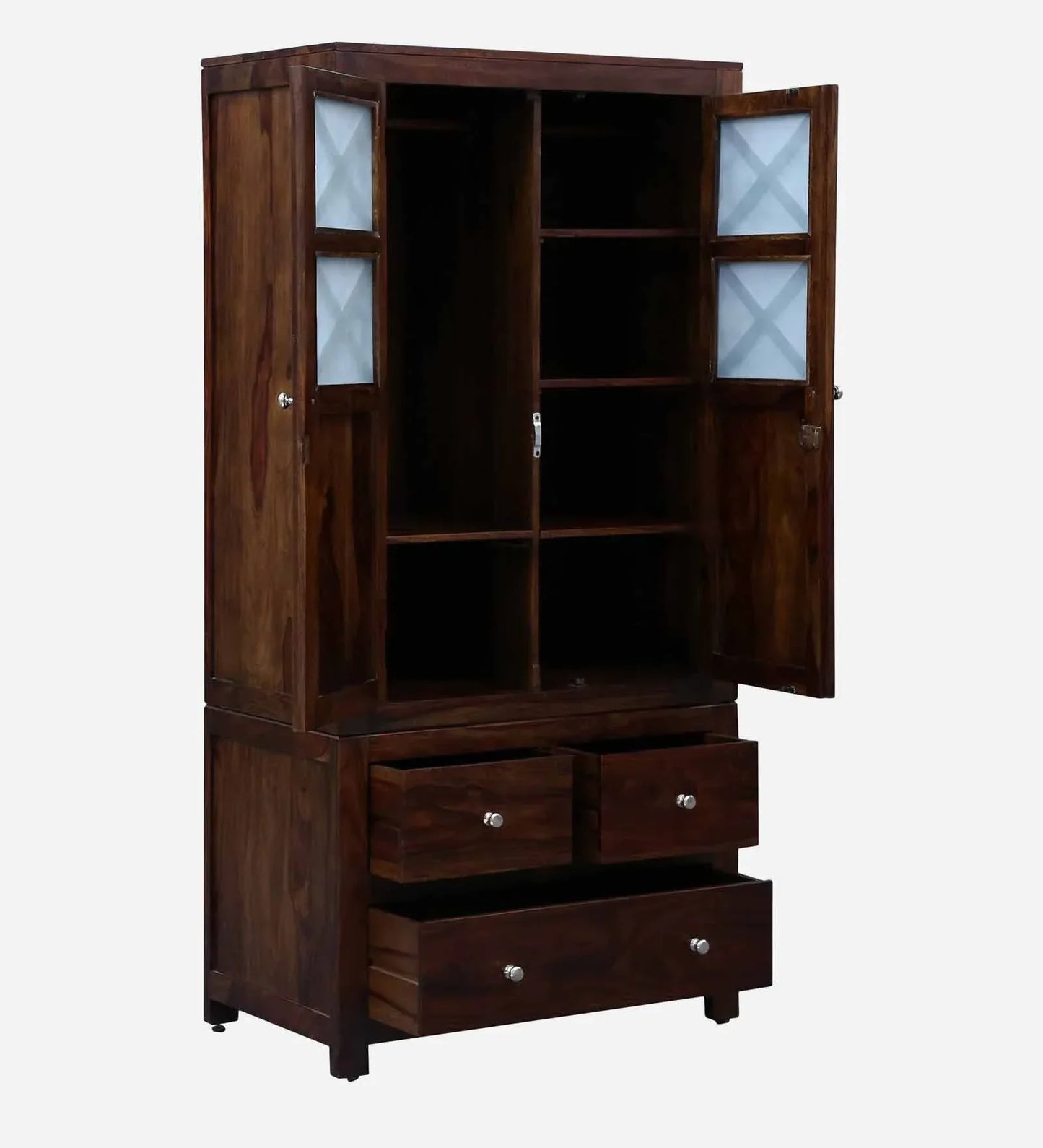 Sheesham Wood 2 Door Wardrobe In Scratch Resistant Provincial Teak Finish With Drawer