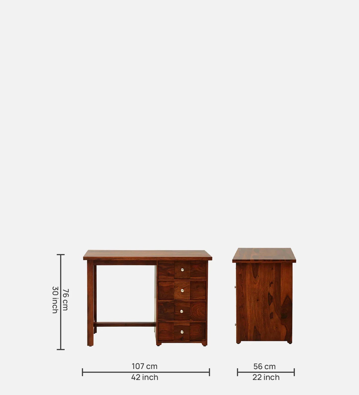 Sheesham Wood Writing Table In Scratch Resistant Honey Oak Finish With Drawers
