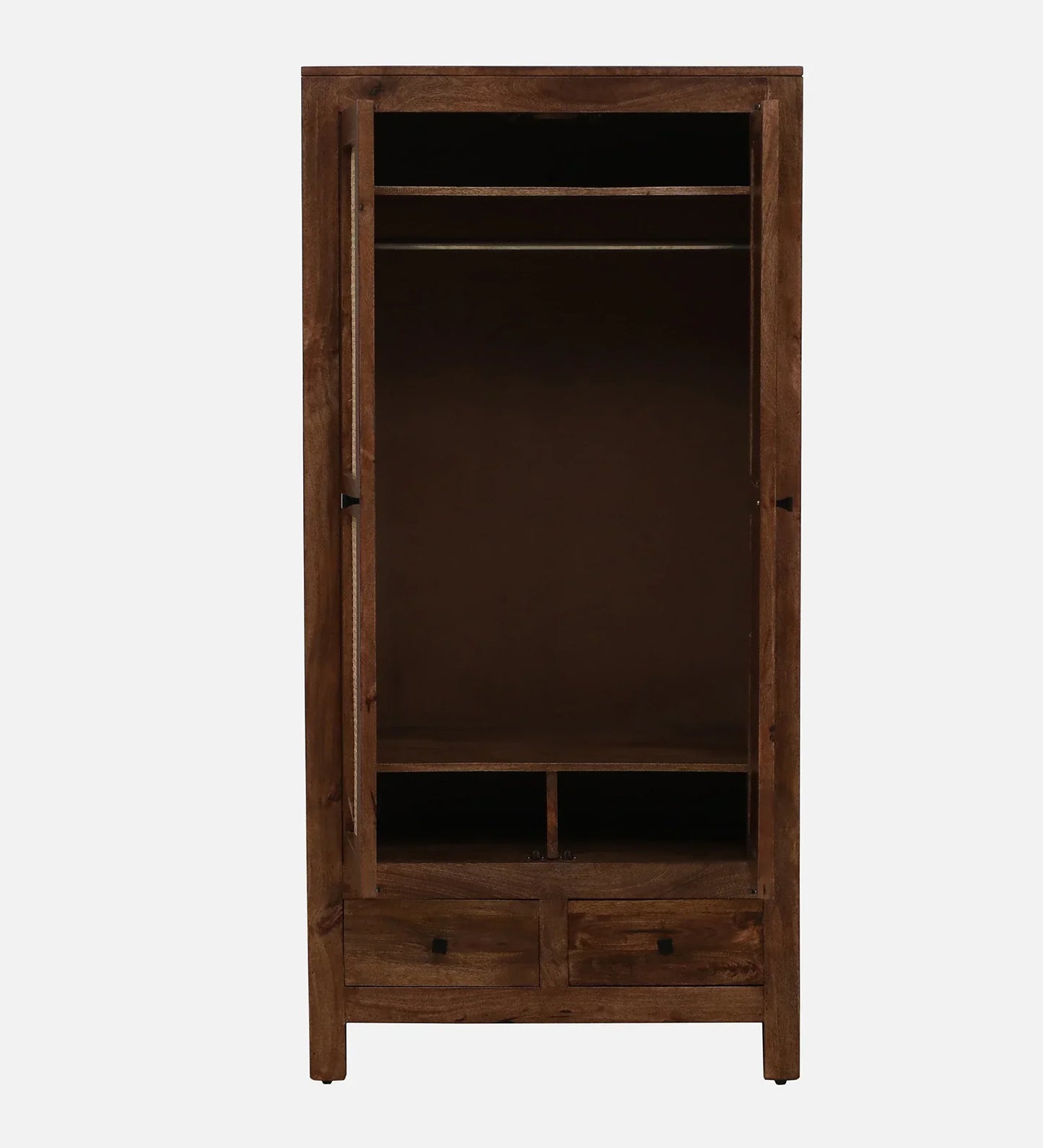 Mango Wood 2 Door Wardrobe In Rustic Teak Finish With Drawer