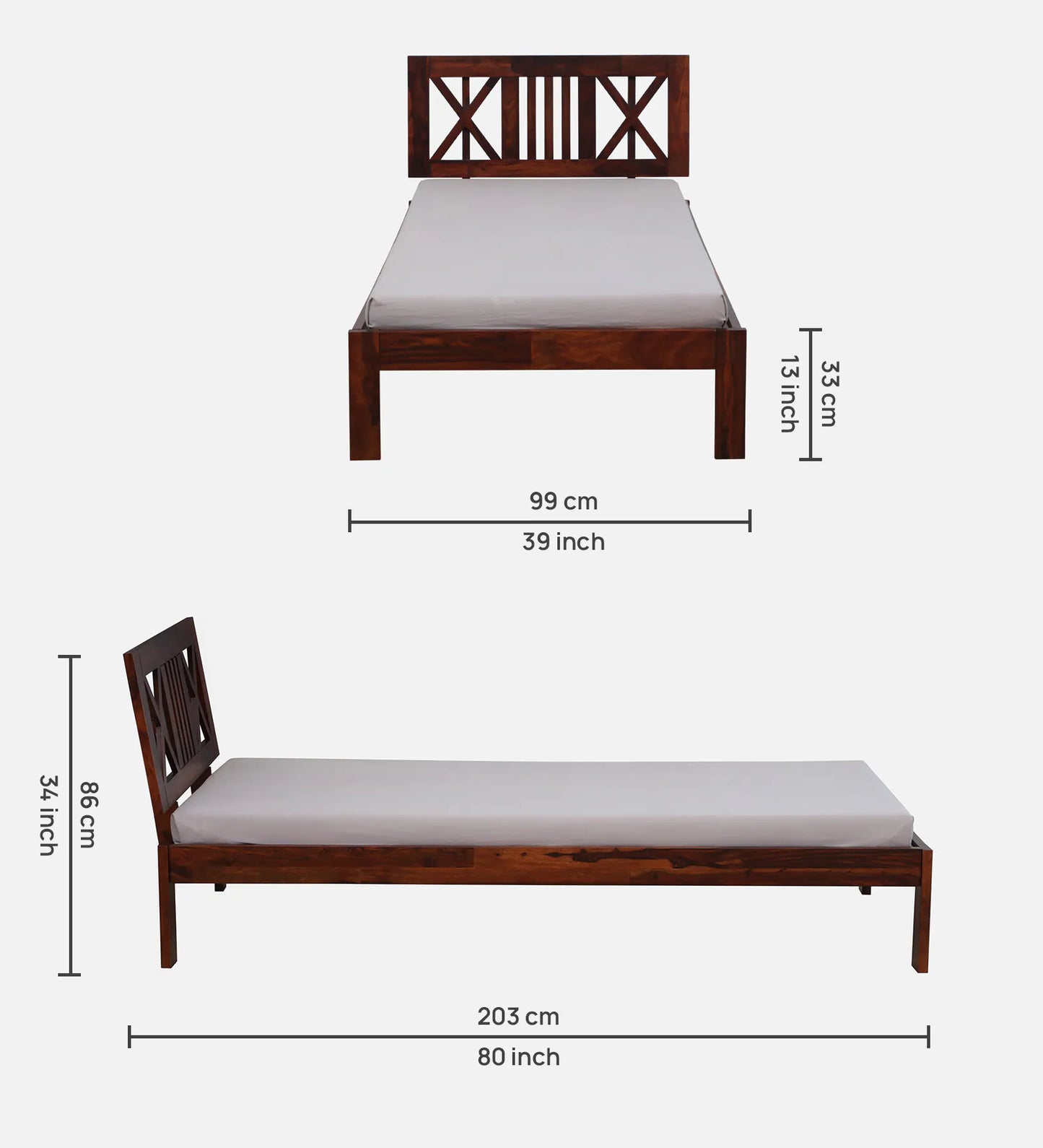 Sheesham Wood Single Bed In Honey Oak Finish