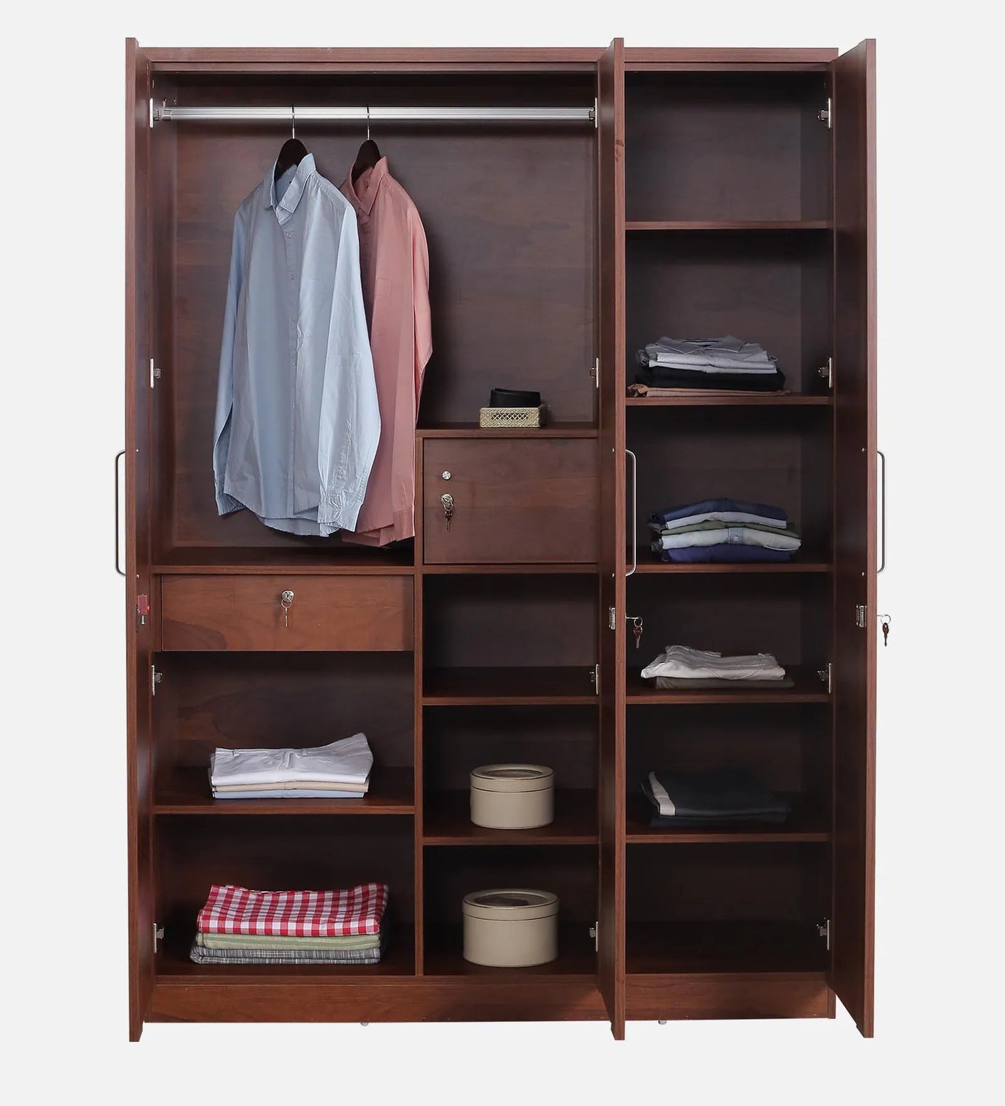 3 Door Wardrobe in Sheesham Woodpore Finish With Drawer & Locker