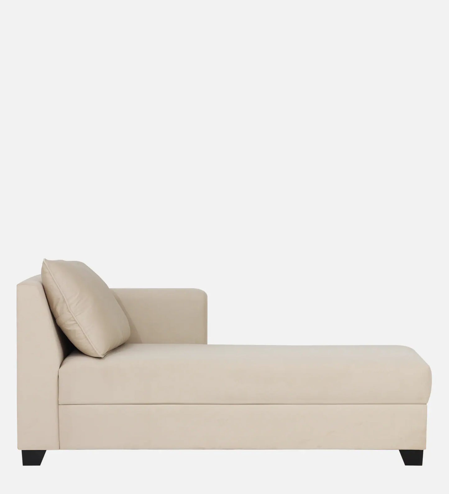 Velvet Fabric RHS Chaise Lounger In Beige Finish