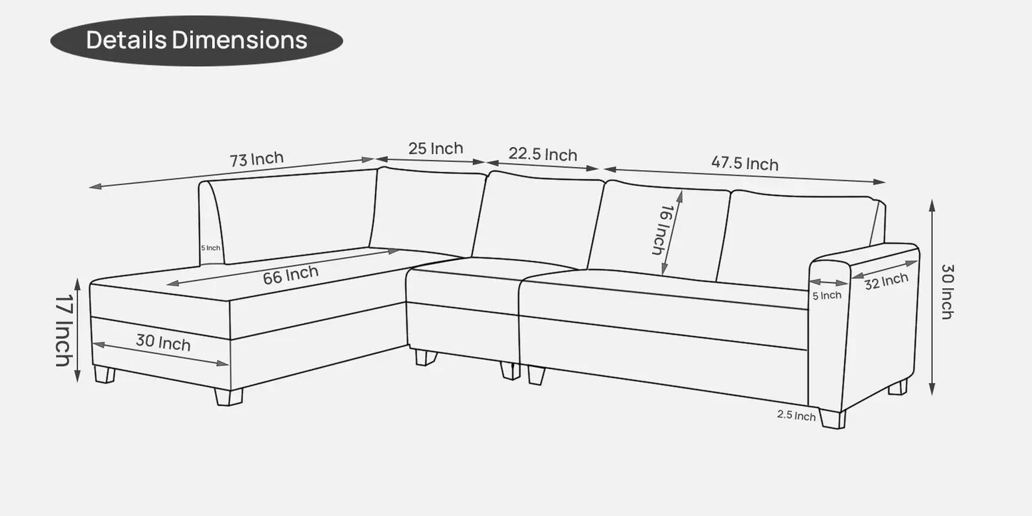 RHS Sectional Sofa (3+ Lounger) In Grey Colour
